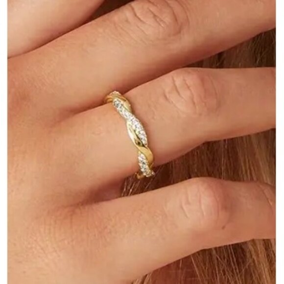 14k Gold Electro-Plated Twisted Band & Lab Created Cubic Zirconia Eternity Band - Picture 3 of 5